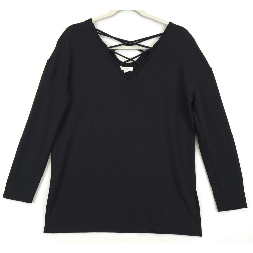 Cupio Shirt Long Sleeve Crisscross V Neck Stretchy Soft Women M Black Comfy